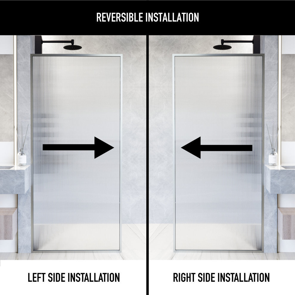 VIGO Meridian Framed Fixed, Stainless Steel, Shower Screen, 34" W X 74" H, Fluted Glass