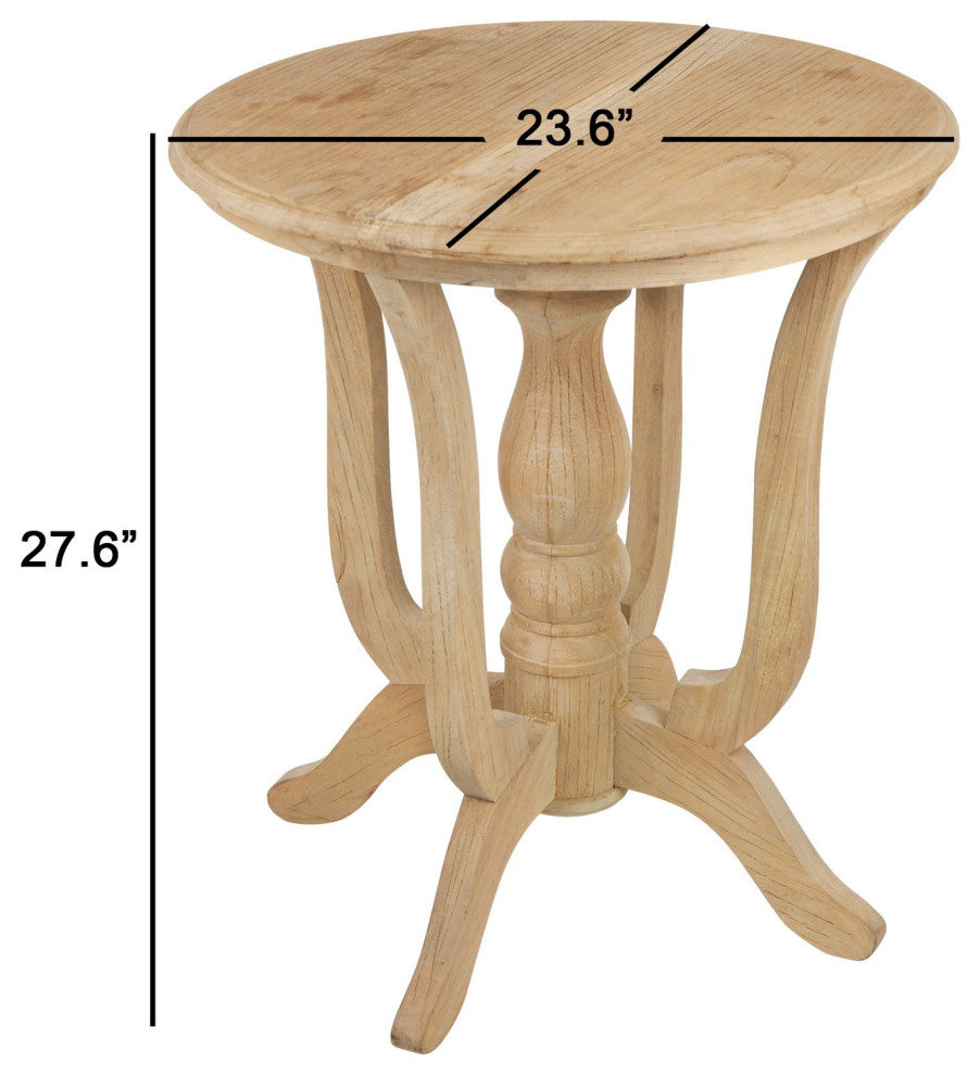 Benzara BM285112 Round Side Table, Turned Legs, Classical, Wood Grain, Brown