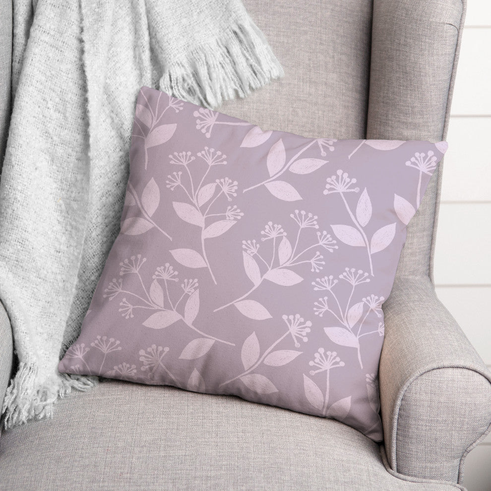 Floral Silhouette Soft Lilac 16x16 Spun Poly Pillow