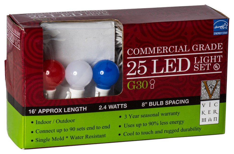 Vickerman X8Wcg41 Red-White-Blue Light On Green Wire 16' Christmas Light Strand