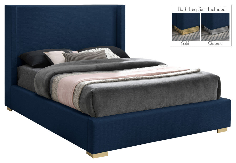 Royce Linen Upholstered Bed, Navy, Full