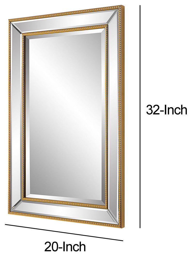 Benzara BM276696 32" Wood Wall Mirror, Beveled Mirror Frame, Gold