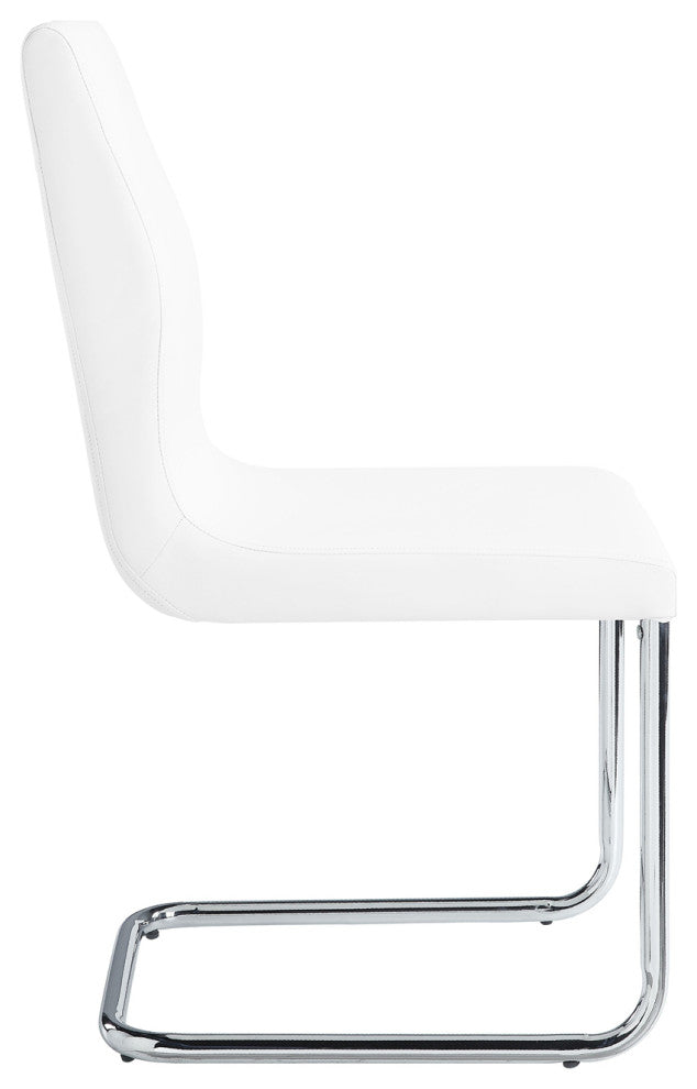 Dn00733 Side Chair, Set of 2, White Pu and Chrome Finish, Palton