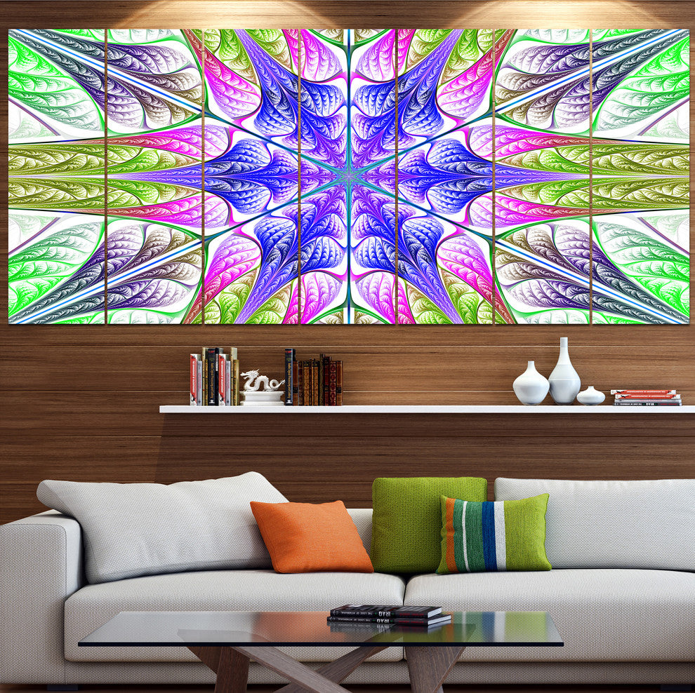 Extraordinary Fractal Light Green Art, Abstract Canvas Print, 83"x32", 7 Panels
