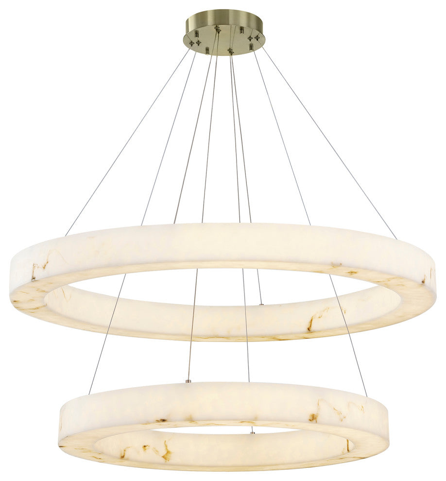 LumenAria Medley 42" LED Two-Tier Ring Pendant Faux Alabaster Shade