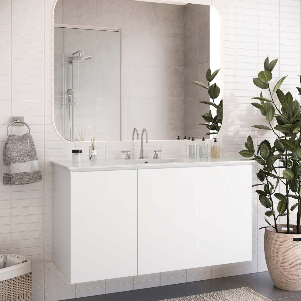 Bryn 48" Wall-Mount Bathroom Vanity, White White