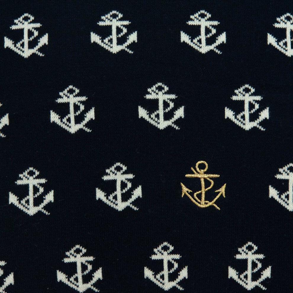 HomeRoots Square Nautical Blue and White Anchor Accent Pillow Cover