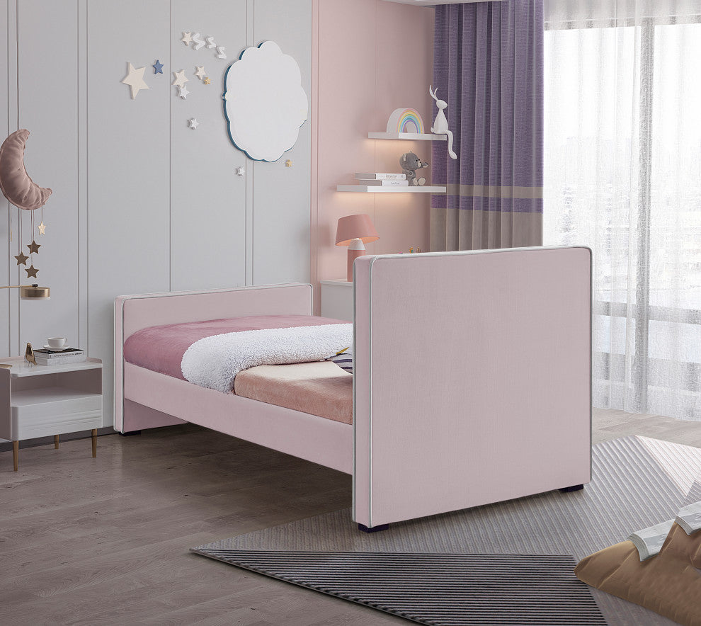 Dillard Velvet Upholstered Bed, Pink, Twin