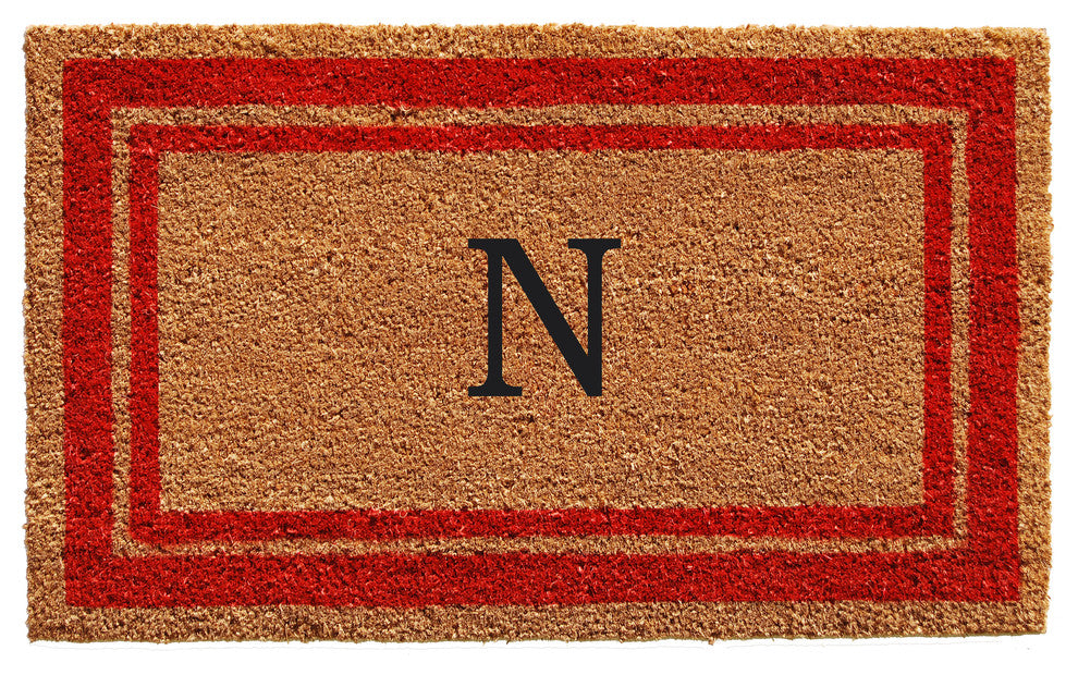 Red Border 18"x30" Monogram Doormat, Letter N