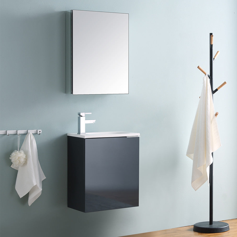 Valencia 20" Dark Slate Gray Wall Hung Vanity Set, Cabinet, Faucet, FFT1030CH