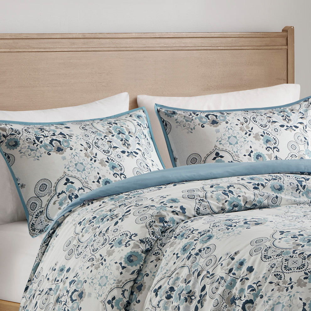 Madison Park Brielle 3 Piece Floral Printed Cotton Duvet Cover Set
