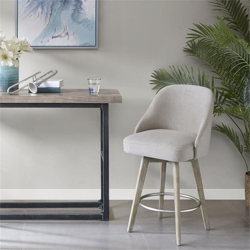 Maklaine 25.75" Transitional Fabric and Solid Wood Counter Stool in Gray