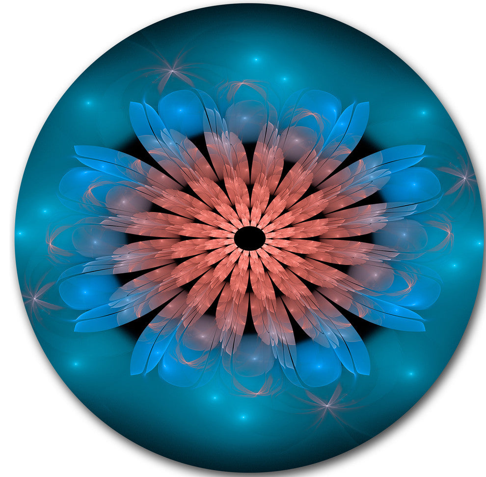 Fractal Blooming Turquoise Flower, Floral Art Round Wall Art, 11"