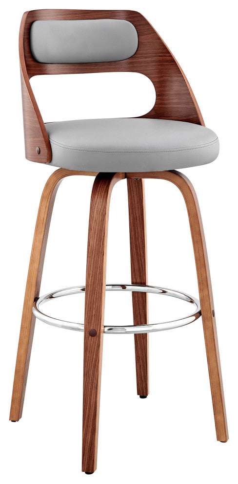 Benzara BM248300 30" Leatherette Barstool With Cut Out Back, Gray and Brown