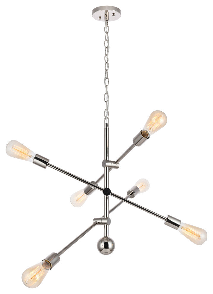 29" Tristan 6-Light Pendant With Glass, Polished Nickel