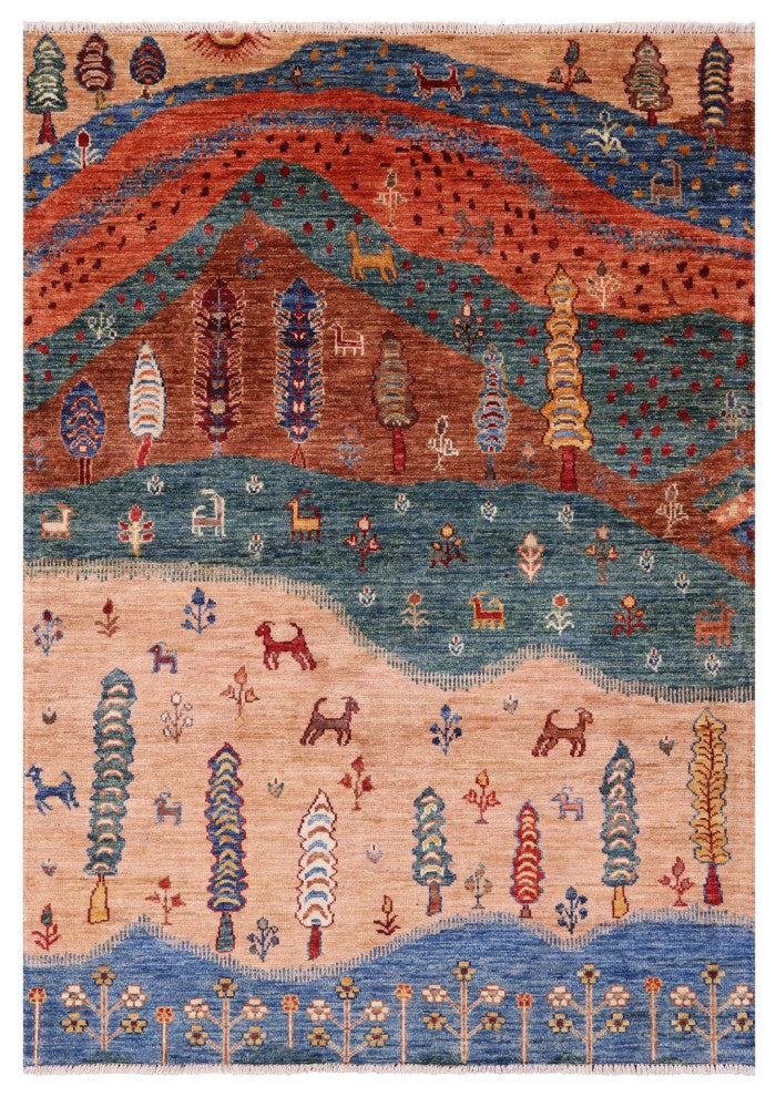 Persian Gabbeh Tribal Hand Knotted Rug 3' 8" X 5' 1" Q10732