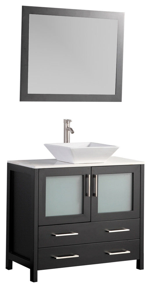 Vanity Art Vanity Set With Vessel Sink, Espresso, 36", Standard Mirror
