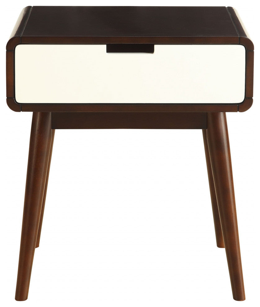 Mahogony and White USB Side Table With Drawer