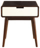 Mahogony and White USB Side Table With Drawer