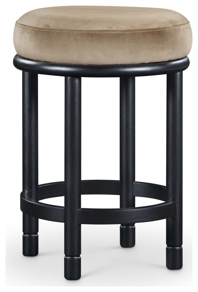Monette Upholstered Bar and Counter Stool, Beige, Velvet, Black Finish