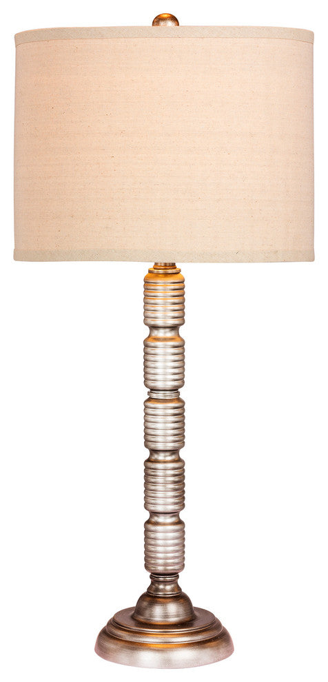 30.5" Industrial, Ribbed Metal Table Lamp, Antique Silver