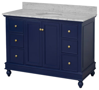 Bella 48" Bathroom Vanity, Royal Blue, Carrara Marble