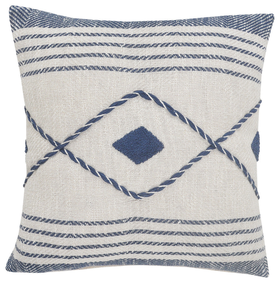 Coastal Edge Geometric Diamond Throw Pillow, Blue/White, 20" X 20", Cover Only