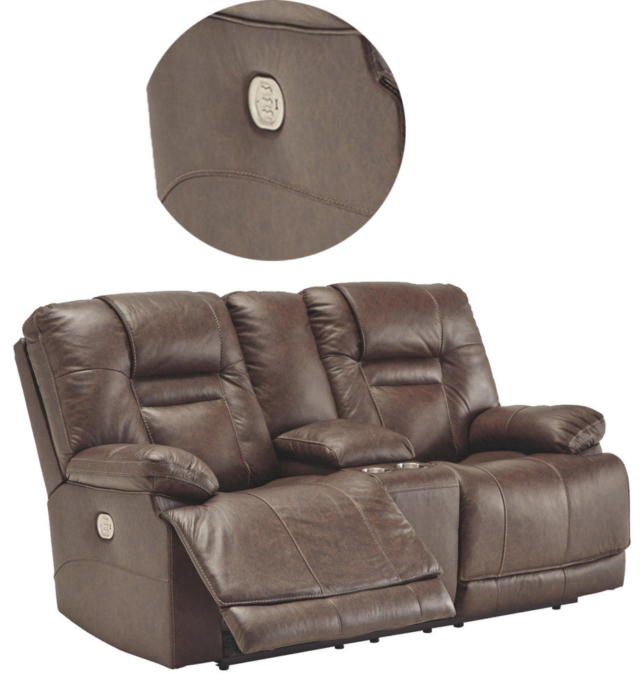 Benzara BM194840 Metal Power Reclining Loveseat With Storage Consol, Brown