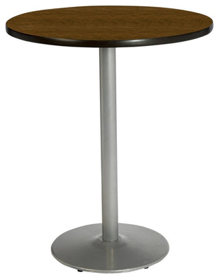 KFI 36" Round Bar Height Breakroom Table - Walnut Finish - Round Silver Base