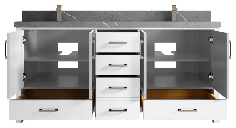 Malibu 72 Double Sink Bath Vanity in White  2" Piatra Gray
