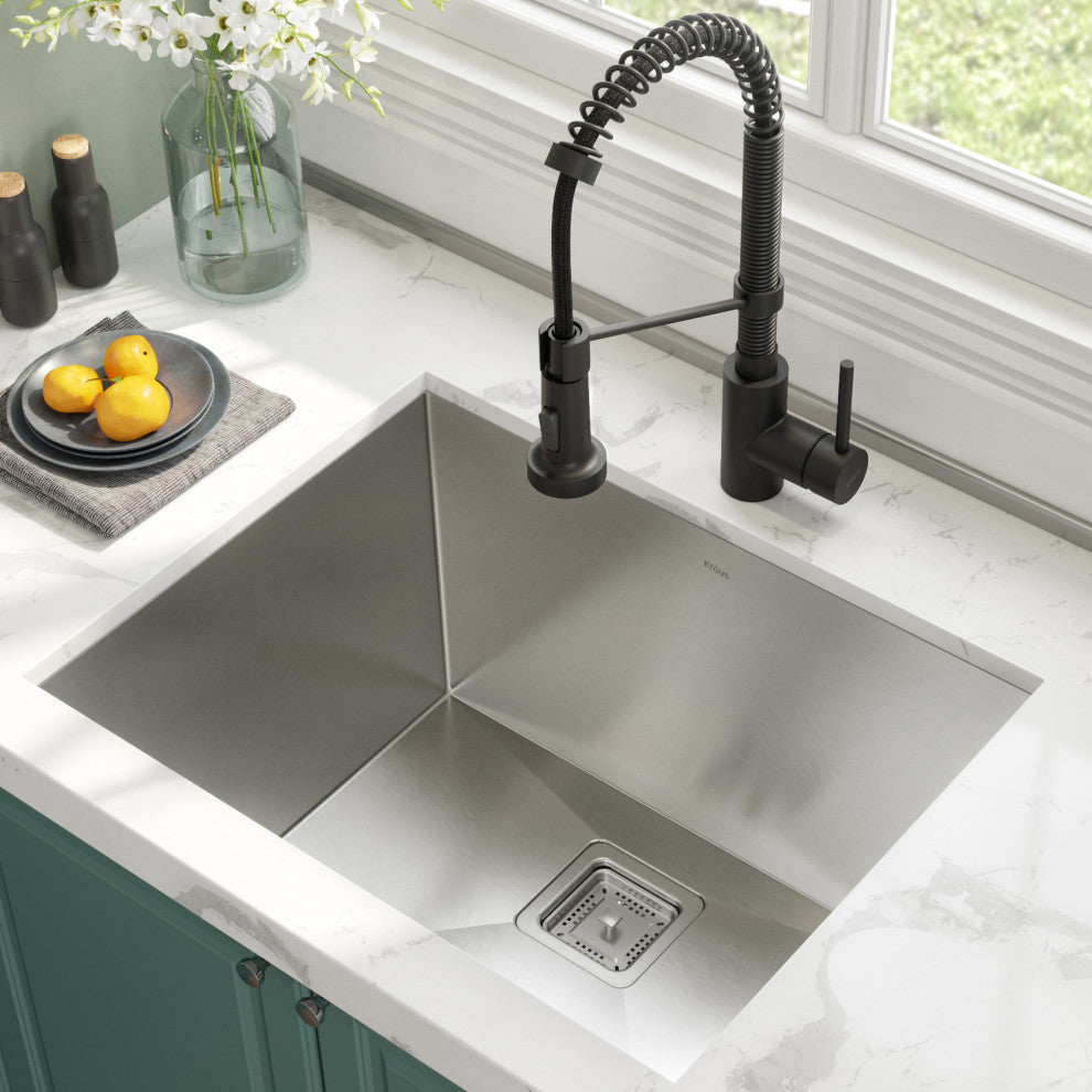 24" Undermount Stainless Steel Kitchen Sink, Pull-Down Faucet MB, Dispenser