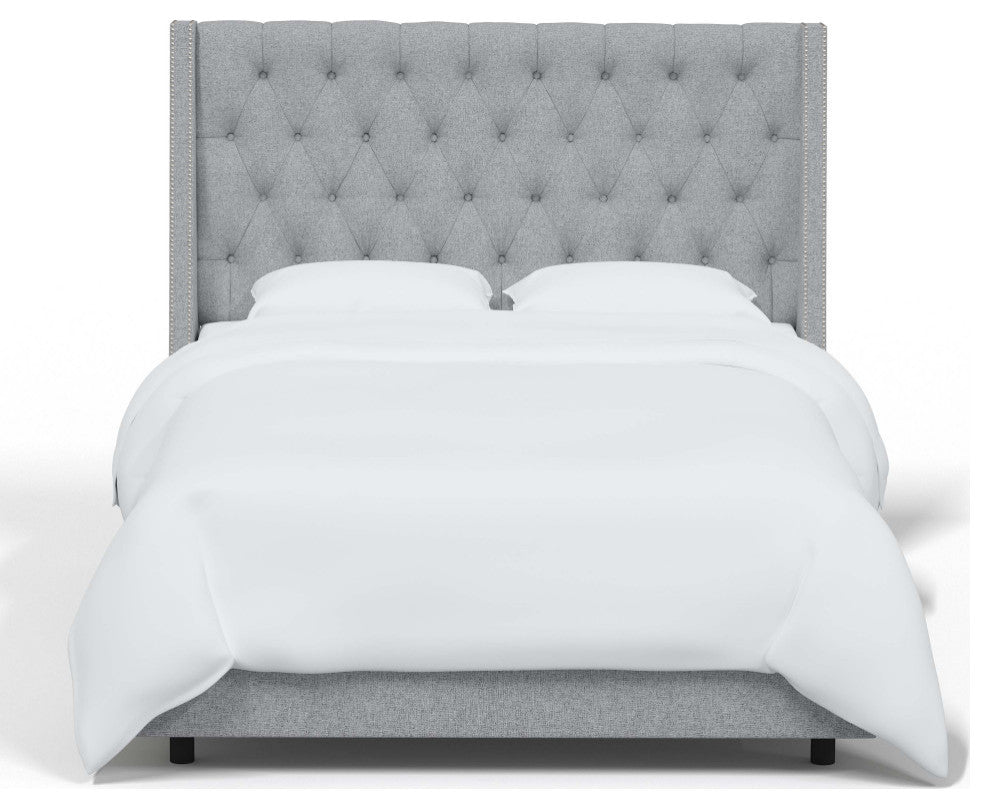 Tufted Sloped Wingback Bed, Nail Trim, Zuma Pumice, California King