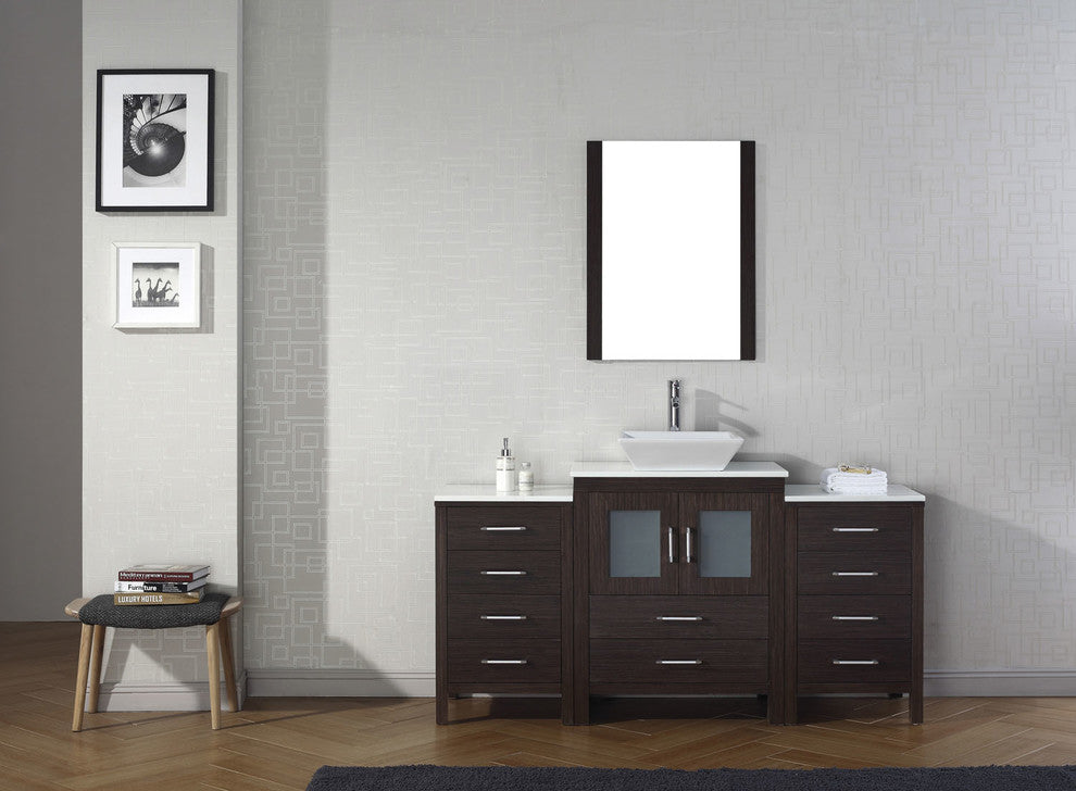 Virtu Dior 64" Single Bathroom Vanity, Espresso, Brushed Nickel Faucet, Mirror