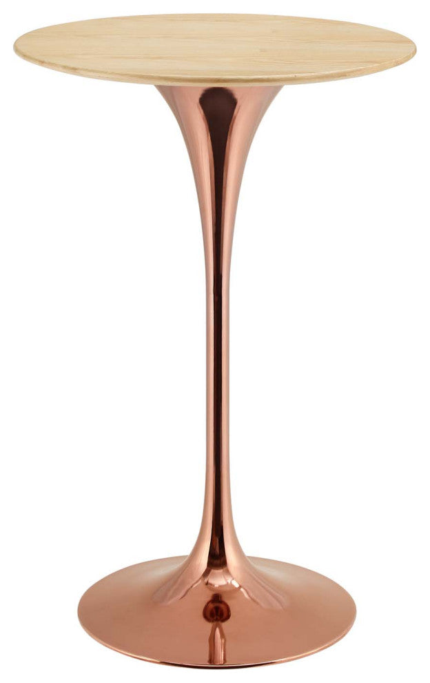 Bar Table, Round, Wood, Metal, Rose Gold Brown Natural, Modern, Bar Pub Bistro