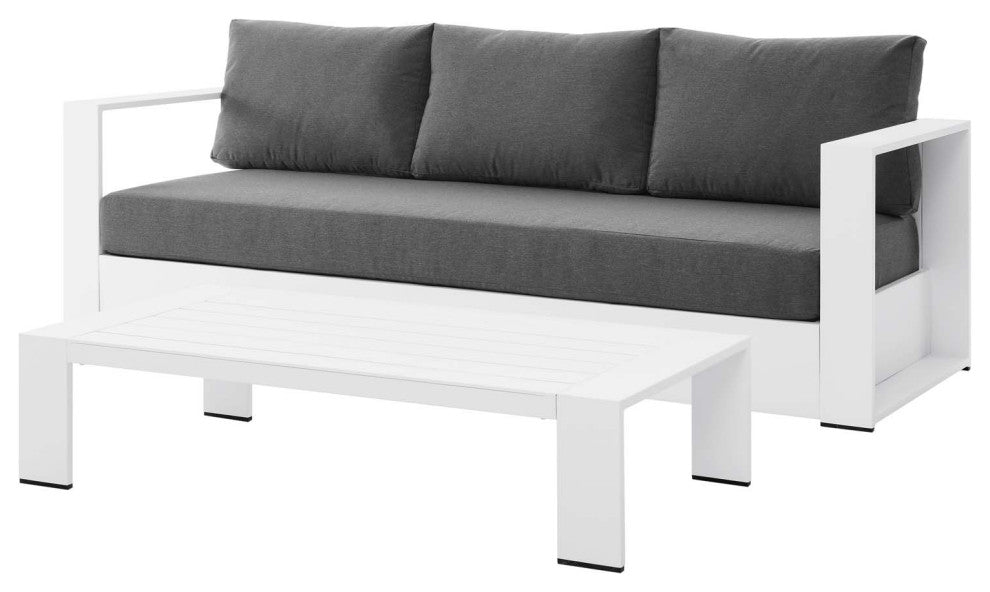 Sectional Sofa Table Set, White Gray, Aluminum, Modern, Outdoor Patio