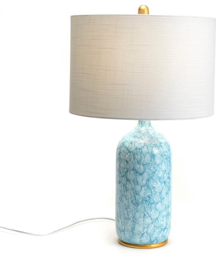 Nuloom 24" Glazed Polyresin Vase Cloth Shade Blue Table Lamp
