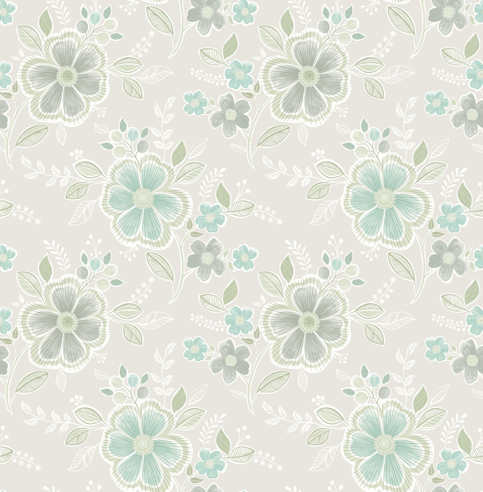 Chloe Aquamarine Floral Wallpaper Bolt