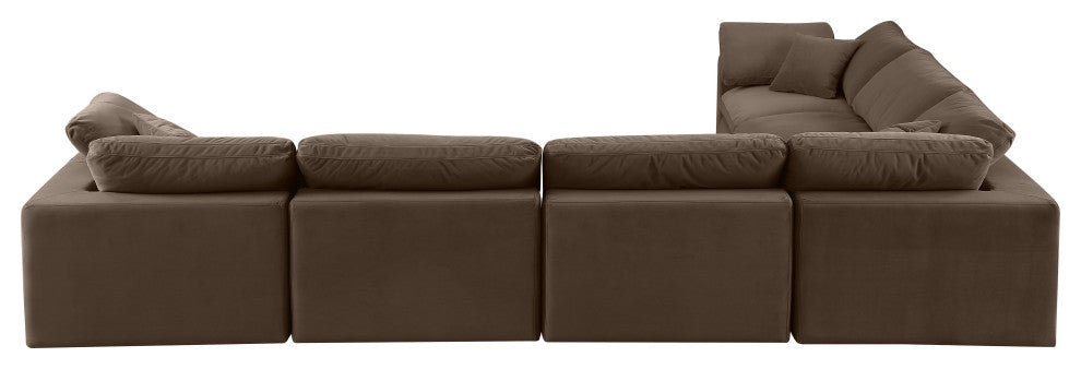 Comfy Upholstered L-Shaped Modular Sectional, Brown, 6-Piece: 3 Armless Chair, 3 Corner Chair, Velvet