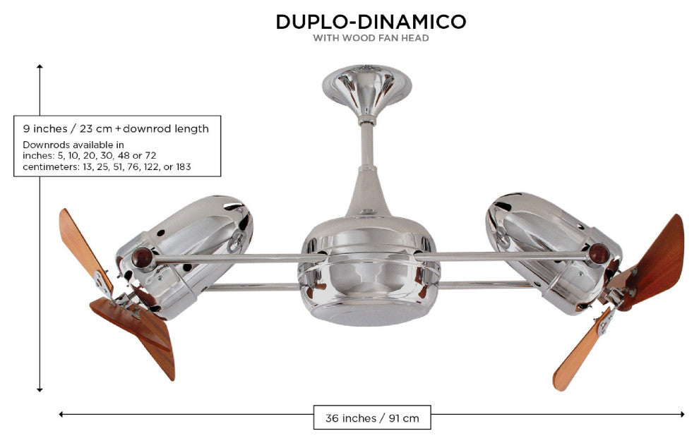 Duplo Dinamico Rotational Ceiling Fan With Mahogany Blades, Matte Black
