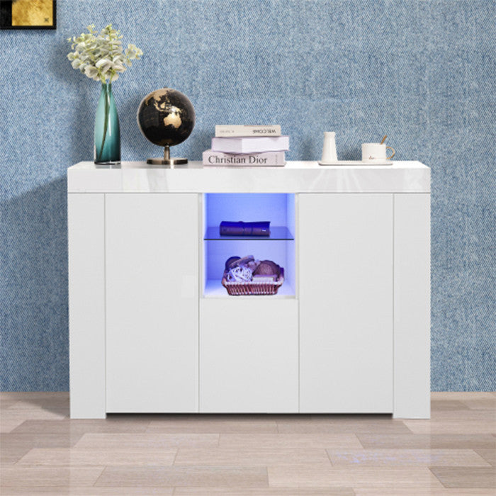 Kitchen Sideboard Cupboard with LED Light White High Gloss Storage Cabinet
