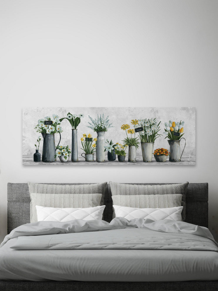 "White and Yellow Flowers" Painting Print on Wrapped Canvas