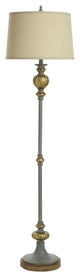Aged Gold Floor Lamp Brushed Grey Polyresin Body Tan Shade