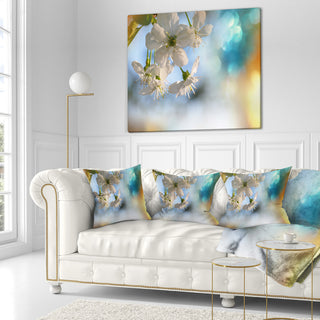 White Blossoming Cherry Tree Floral Throw Pillow, 16"x16"