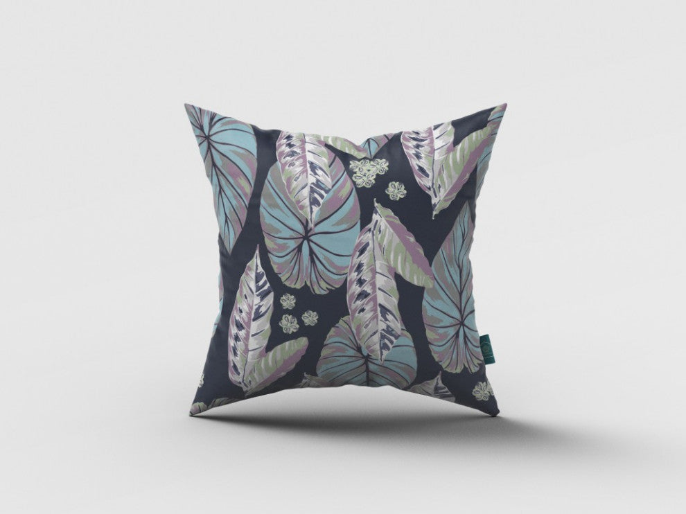 18" Blue Purple Tropical Leaf Suede Throw Pillow