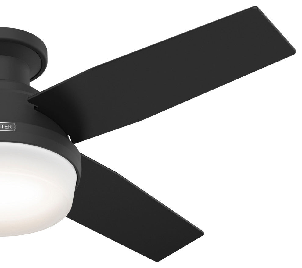 Hunter 44" Dempsey Matte Black Low Profile Ceiling Fan, LED Kit, Remote