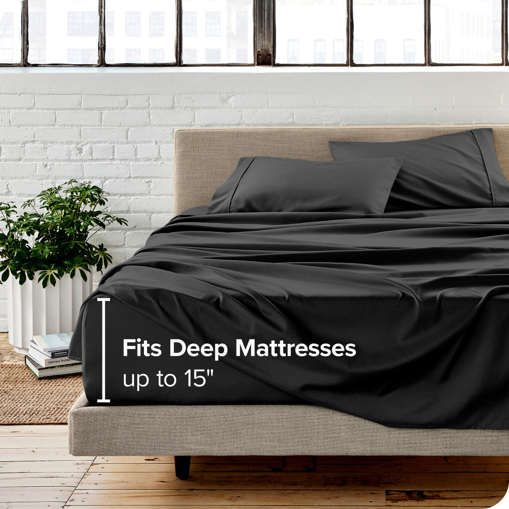 Bare Home 1800 Microfiber Sheet Set, Black, Twin