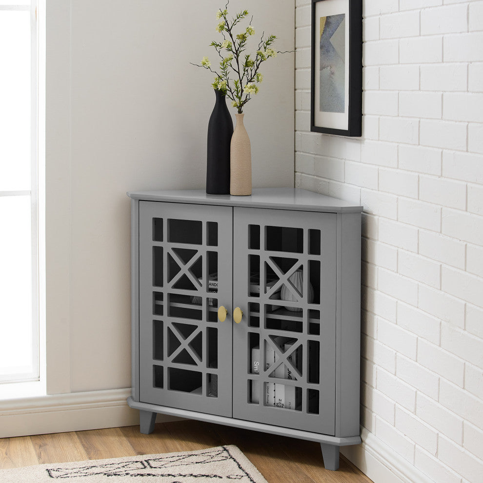 Gwen Fretwork Corner Accent Cabinet - Grey