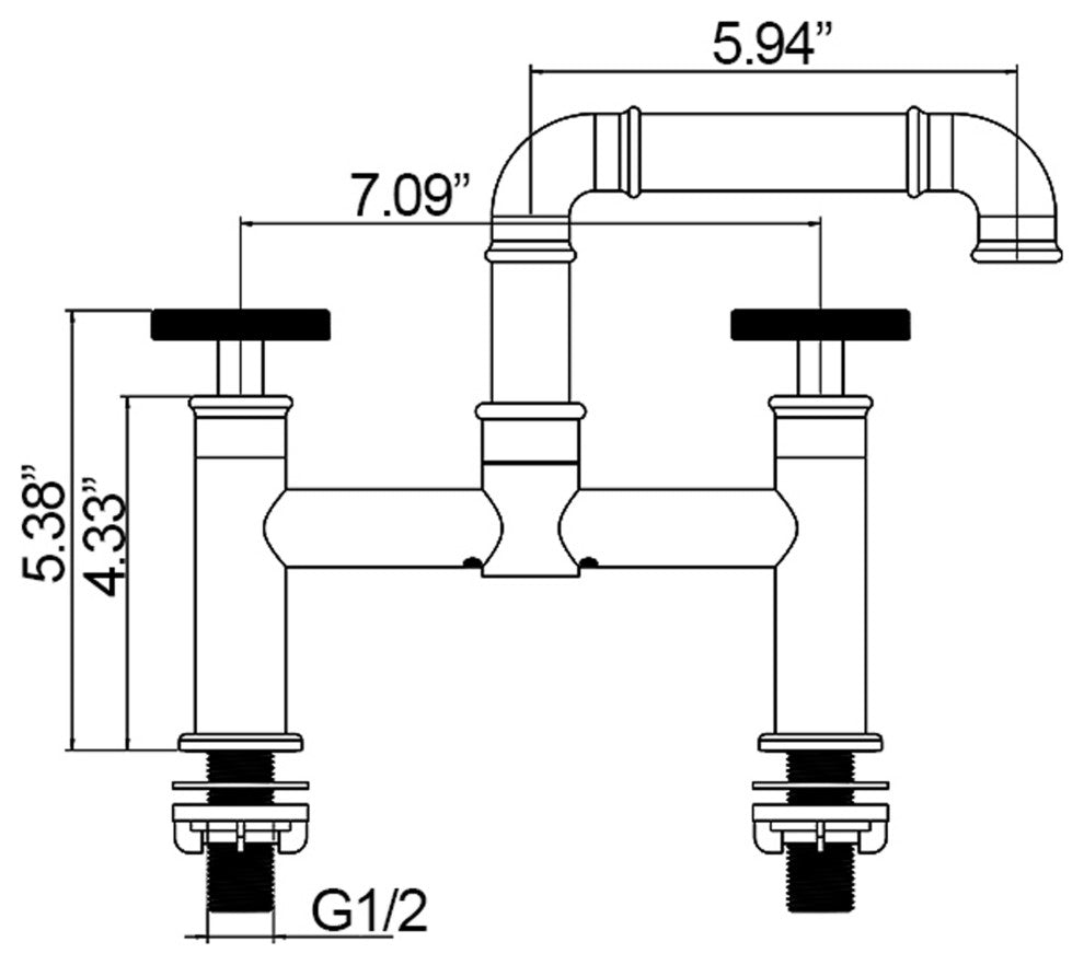 Deck Mounted Dual Handle Bridge Bathroom Faucet, Brushed Gold