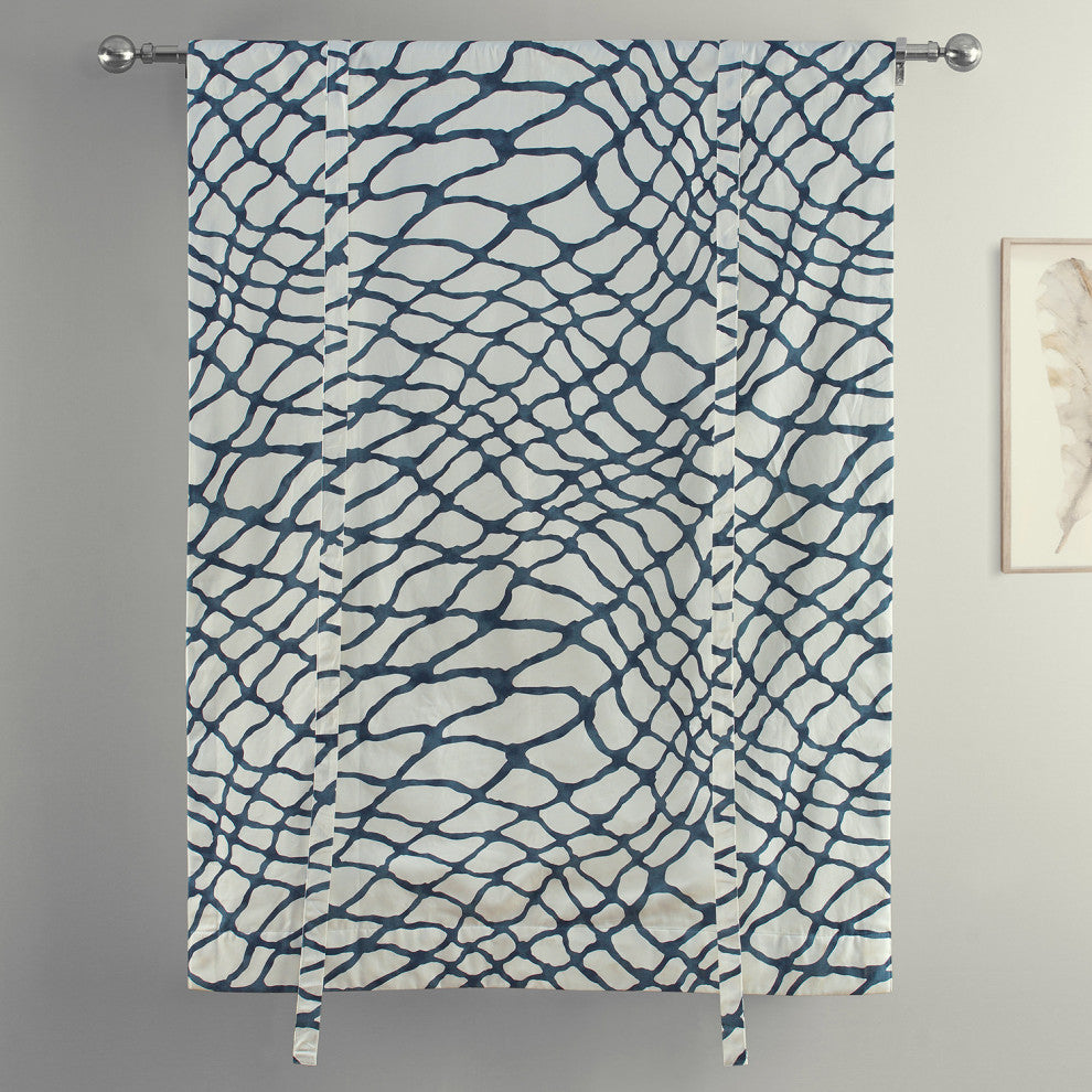 Ellis Printed Cotton Tie-Up Window Shade Single Panel, Ellis Blue, 46w X 63l