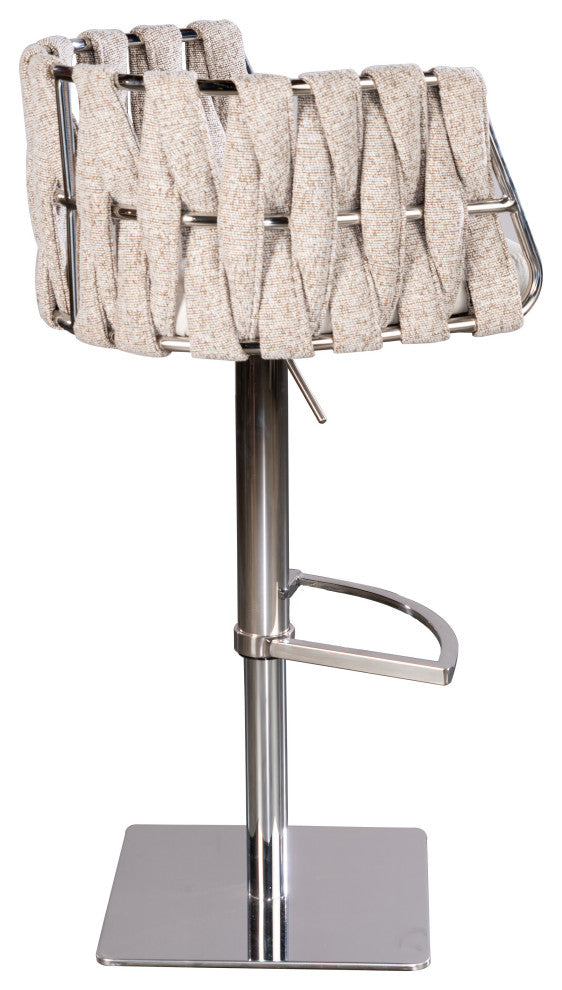 Milano Adjustable Swivel Bar Counter Chair Stool, Off White, Silver